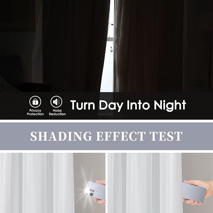 Bujasso White Full Blackout Curtain Panels with Sheer Overlay Mix and Match Double Layer Thermal Insulated Window Treatment Set for Living Room White Drapes with Tiebacks Grommet Top 54" Wx84 Lx2