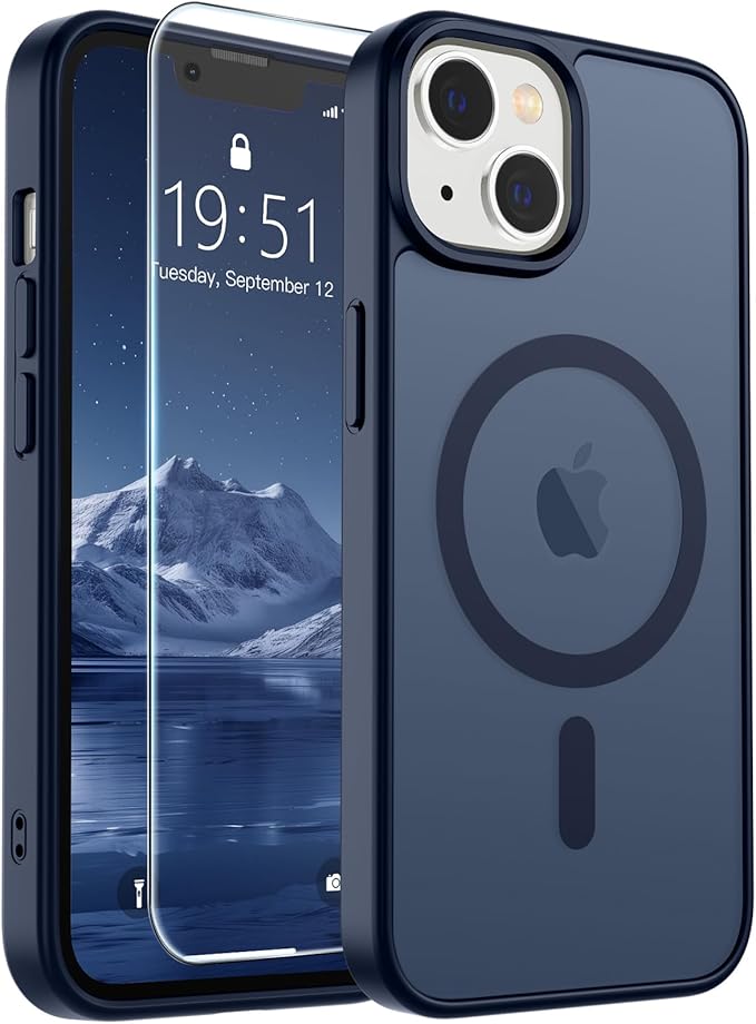 SUPFINE Magnetic for iPhone 15 Plus Case & iPhone 14 Plus Case with Screen Protector (Compatible with MagSafe)(Military Grade Drop Protection) Translucent Shockproof Phone Cover,Dark Blue