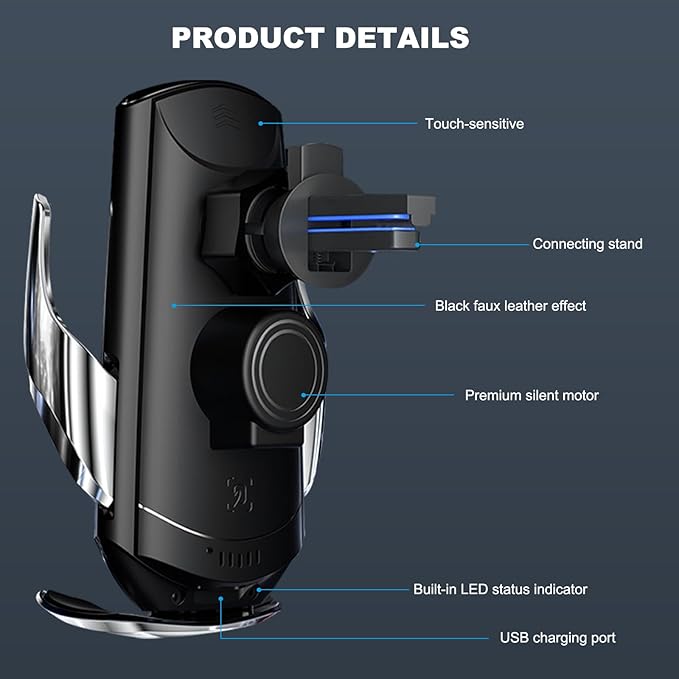 Wireless Car Charger, 15W Fast Charging Mount Electric Induction Car Phone Holder, Universal Auto-Clamping Magnetic Charger Air Vent Mount Bracket for Most Smartphones (Silver)