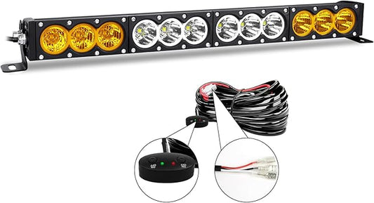 Willpower 22 inch LED Light Bar Single Row White Amber Dual Color 120W Off Road Light Bar Spot Flood Combo LED Work Light Truck UTV 4x4 Cars SUVs ATVs Boats Fog Driving Light with Wiring Harness kit
