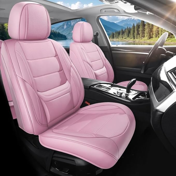 Car Seat Covers Custom Fit for Chevrolet/Chevy Sonic 2011-2020, Premium Faux Leather Waterproof Car Seat Protectors with Lumbar Support, Breathable Anti-Slip Easy to Install(Pink,Full Set)