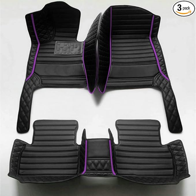 KaiLaiCarCustom Automotive Car Floor Mats for 99.99% Sedan SUV Sports Car Men Women Protection Full Coverage Pads Anti-Slip Leather Floor Lining (Black + Purple bar, E- Diamond + Strip +Color Bars)