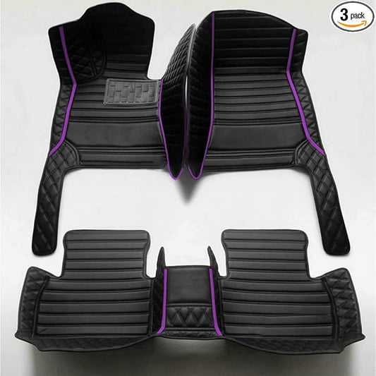 KaiLaiCarCustom Automotive Car Floor Mats for 99.99% Sedan SUV Sports Car Men Women Protection Full Coverage Pads Anti-Slip Leather Floor Lining (Black + Purple bar, E- Diamond + Strip +Color Bars)