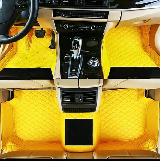 Custom Floor Mats for Cars fit 95% Sedan SUV Sports Car Full Coverage All Weather Men Women Pads Protection Non-Slip Leather Floor Liners (Yellow)