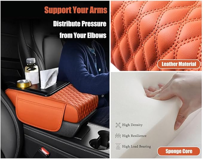 Car Center Console Cover for KIA K4 2024–2025,Arm Rest Lid Cushion Protector Multifunctional Armrest Cushion Pad Interior Accessories,Black+red