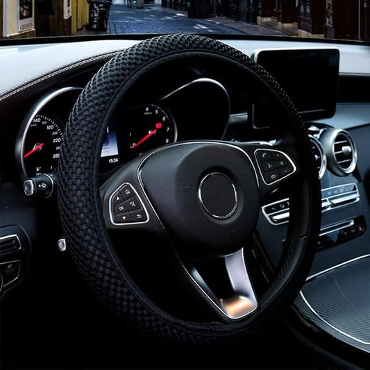 Hiflyer Steering Wheel Cover - Universal 14.5-15 Inch, Soft Microfiber Car Wheel Cover for Women & Men (Black)