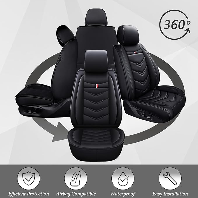Car Seat Cover for Ford Explorer 2000-2025, Waterproof Durable Compatible Airbag, Premium Leather Seat Protector(5 Seats Standard,Black)