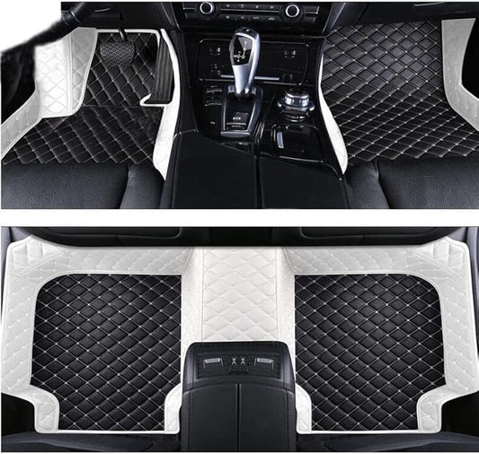 Custom Car Floor Mats Fit for 99% Sedan SUV Sports Car Full Coverage Pads Leather Floor Liners Mat Women Men (Black&White)