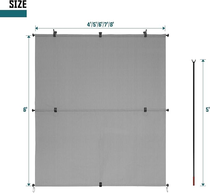 Bynbbur 4'W x 5'H Outdoor Patio Shades Foldable Roller Blinds, 220 GSM Sun Shade Roll Up Porch Screens Exterior Shade Cloth for Deck Pergola Backyard, Light Gray