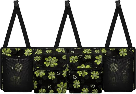 Green Heart Leaves Car Trunk Organizer St. Patrick Day Hanging Car Storage Bag with Lid Back Seat Car Organizer Space Saving Expert