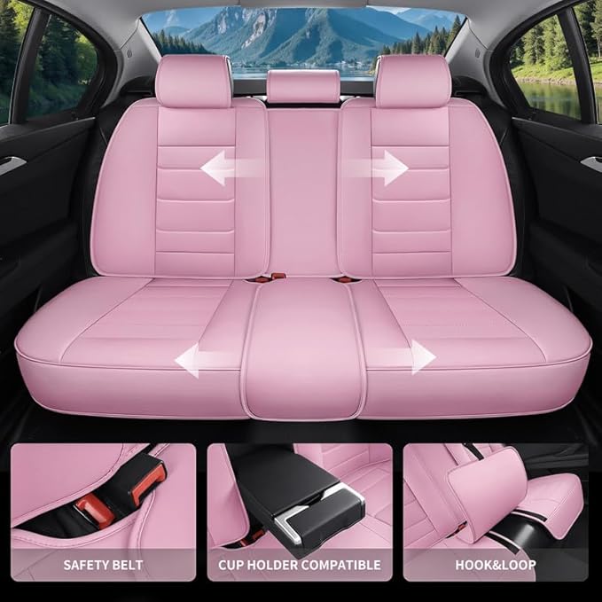 Car Seat Covers Full Set Custom Fit for Mercury Mariner 2005-2011 - Premium Leather with Lumbar Support, Breathable, Anti-Slip & Excellent Seating Experience (Pink, Full Set)