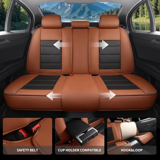 Car Seat Covers Full Set Custom Fit for Buick Envista 2024-2026-Luxury Leather with Lumbar Support, Breathable, Waterproof, Anti-Slip, Durable, Easy to Install (BlackBrown,Full Set)