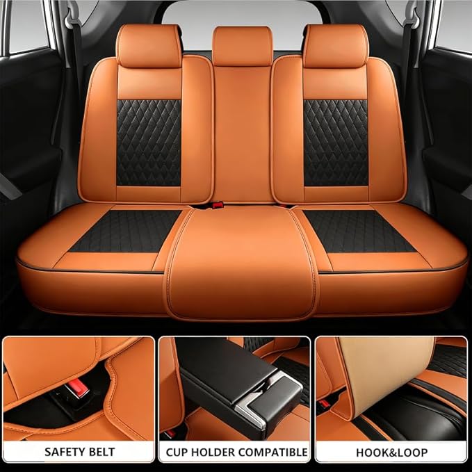 Car Seat Covers Full Set Custom Fit for Chevrolet/Chevy Spark 2012-2022 - Premium Faux Leather with Lumbar Support | Breathable, Waterproof, Anti-Slip, Durable (Black&Brown,Full Set)