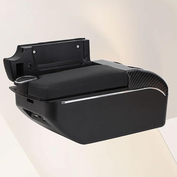 AULPHIKE Compatible with Nissan Versa Armrest 2007-2011 Car Center Console Organizer Armrests Double Door Storage with USB Ports（Black Style）