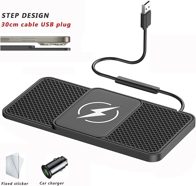 Wireless Car Charger for Ford Ecosport F250 F350 F450, 15w Fast Phone Chargers Charging Pad Non-Slip Essential Electronic Devices for Long-Distance Travel,B 30cm Cable USB Plug-Normal