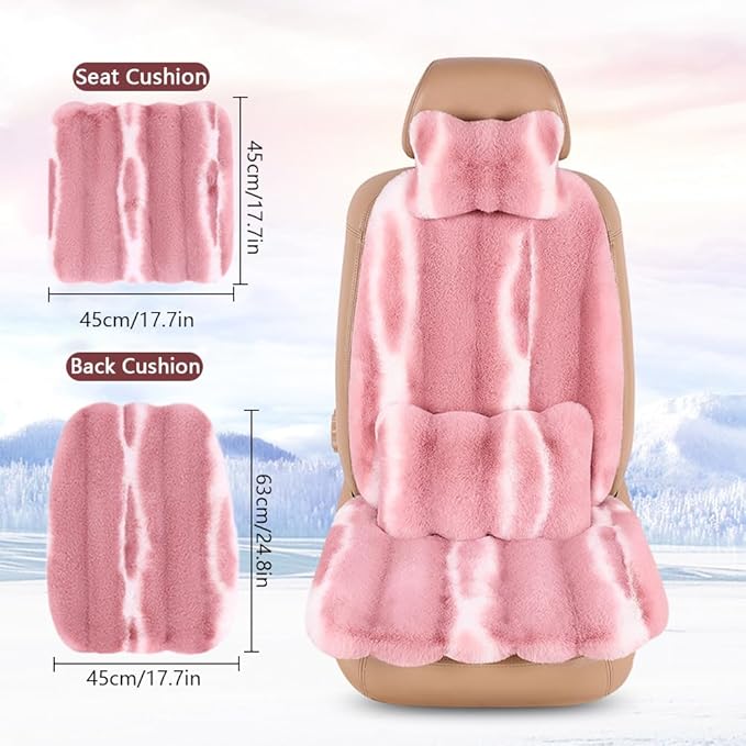 Luxury Plush Car Seat Cushion Set Car Headrest & Lumbar Support & Seat Cushion & Back Support Pillow Fluffy Fuzzy Car Seat Covers Non-Slip Cushion for Universal Accessories Automobiles (4, Wine Red)