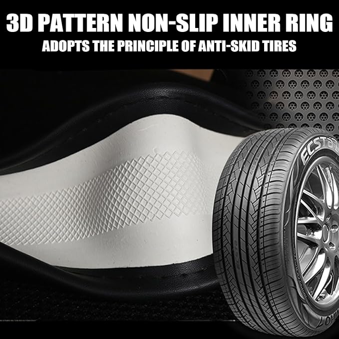 Car Steering Wheel Cover, Anti-Slip Leather Breathable Comfortable Automotive Steering Wheel Cover Protector Decoration for Men and Women, 15 Inch Universal for SUV, Truck, RV（Black）