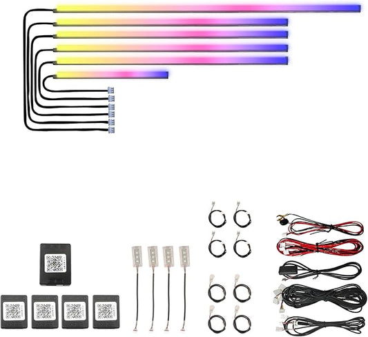 Acrylic Car Interior LED Lights, Wireless App, Ambient Lighting Kit, Fiber Optic LED Light Strips, 24 Million Colors, Music and DIY Functions