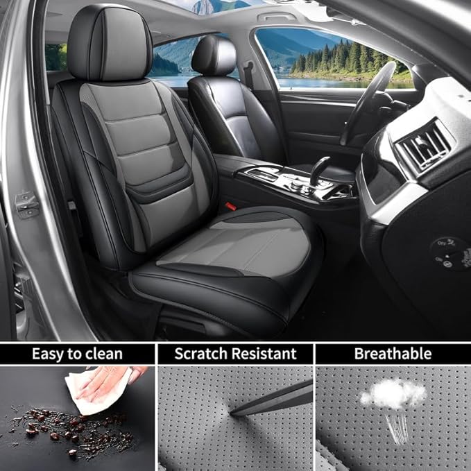 Car Seat Covers Custom Fit for Chevrolet/Chevy Sonic 2011-2020 , Premium Faux Leather Waterproof Car Seat Protectors with Lumbar Support, Breathable Anti-Slip Easy to install(Black&Gray,Full set)