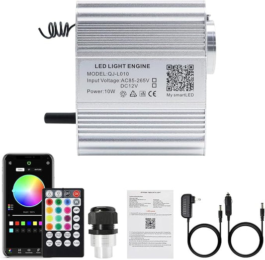 AKEPO 10W Twinkle Fiber Optic Light Engine Light Source, APP Control + Music Activated + 28-Key Remote Control for Car Stars Headliner and Home Star Ceiling Kit