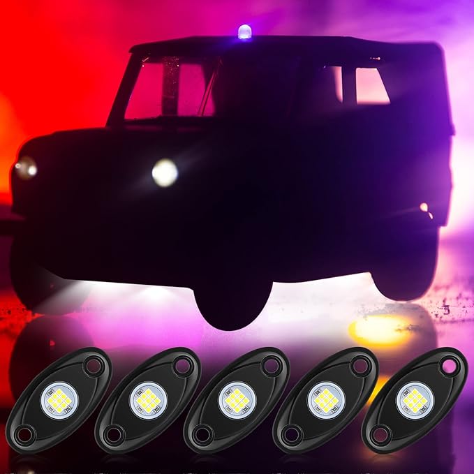 Treela 16 Pods LED Rock Lights White for Truck ATV UTV SUV Motorcycle Car Boat Pure Ambient Underglow Lights Waterproof Underbody Glow Neon Trail Rig Lamp