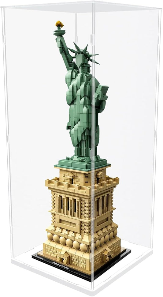 Choowin 20 inch Tall Acrylic Display Case for Lego Statue of Liberty 21042 Display Thickened Clear Acrylic Display Cases for Collectibles Figures Doll Assemble Dustproof Display Box(White Base)
