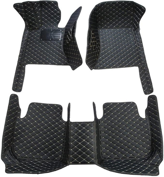 Custom Car Floor Mats Fit for 99% Sedan SUV Sports Car Full Coverage Pads Leather Floor Liners Mat Women Men (Black with Beige line)