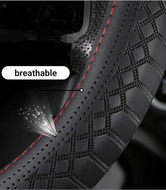 Wood Car Steering Wheel Cover Rubber Inner Ring All Car Universal Four Seasons Universal Thin Fiber Leather Anti-Slip 16 17 18 19inch for Truck (16inch, Black)