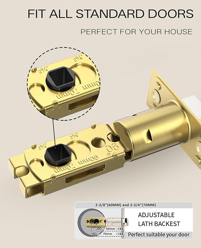 Asidrama 1 Pack Passage Gold Door Knob with Lock. Brush Gold Door Knobs Interior for Bedroom or Bathroom, Heavy Duty Door Handle for Left Right Sided Doors