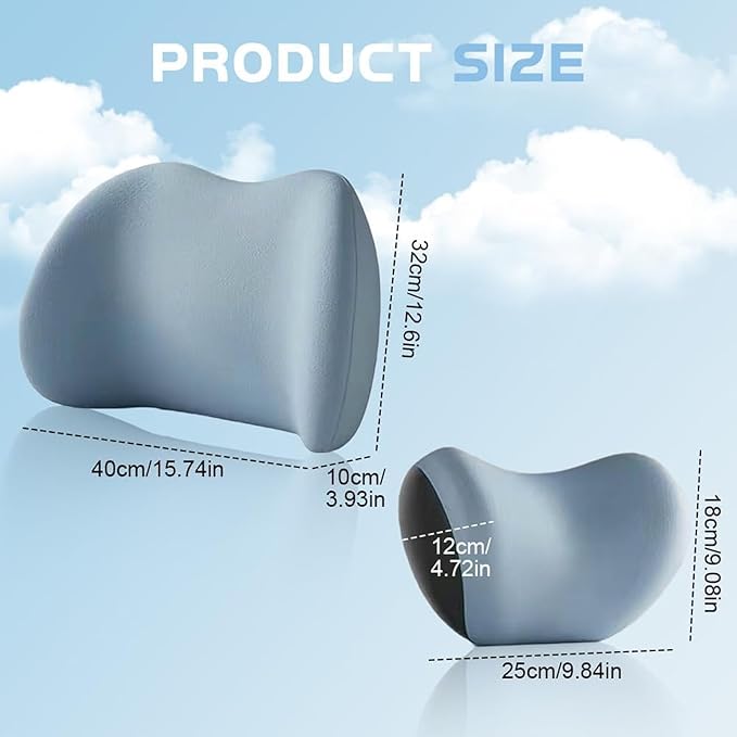 Headrest Lumbar Pillows Car Seat for Toyota Land Cruiser 2000-2025, Ergonomic Neck Back Support Cushion, Comfortable Breathable Washable Cover, Memory Foam,Black