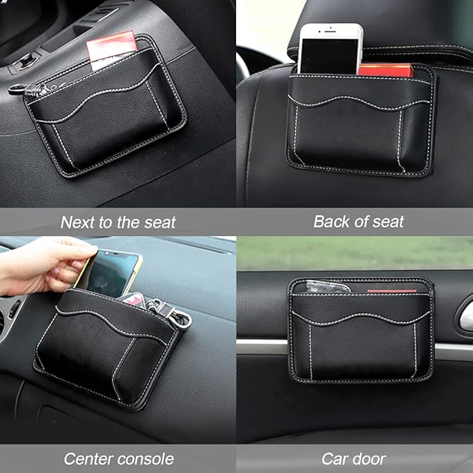 Moly Magnolia Car Seat Side Pocket Organizer, American Flag PU Leather Storage Bag, Pen Phone Holder Tray Pouch Seat Gap Filler, Interior Accessories for Auto Door Window Console (Black/Flag)