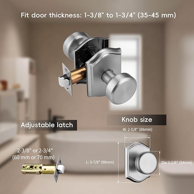 6 Pack Pismo Doorknobs with Lock for Hall, Brushed Nickel Interior Door Knobs with Camelot Trim, Heavy Duty Door Handle
