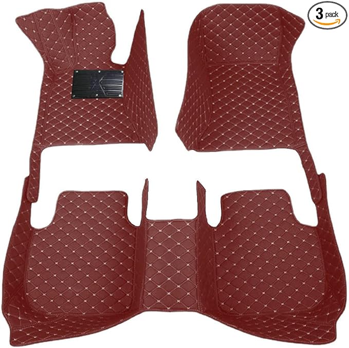 KaiLaiCarCustom Automotive Car Floor Mats for 99.99% Sedan SUV Sports Car Men Women Protection Full Coverage Pads Anti-Slip Leather Floor Lining (Wine Red Mat Beige Line, A - Diamond)
