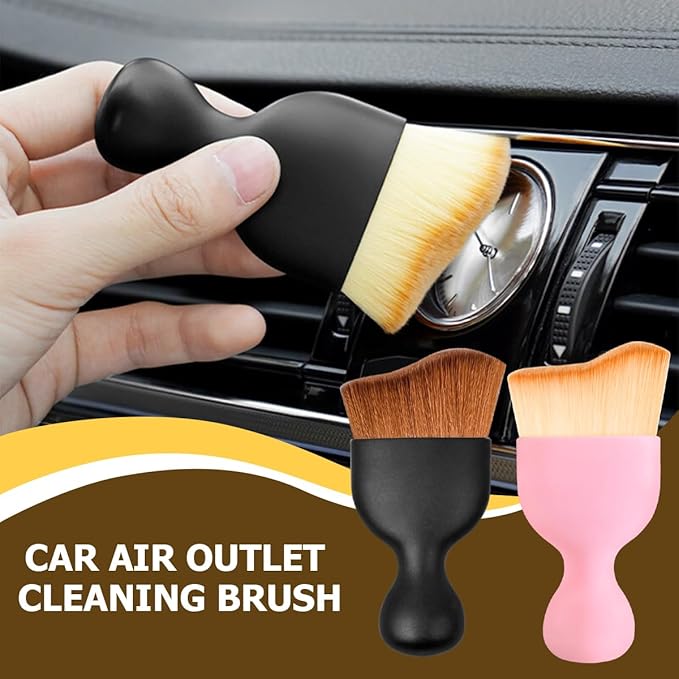 Blilo 2PCS Car Interior Detailing Brush with Dust Cover, Auto Soft Hair Cleaning Brushes, Scratch Free Curved Dirt Collectors, for Vehicle Dashboard Air Conditioner Vents Leather(Pink)