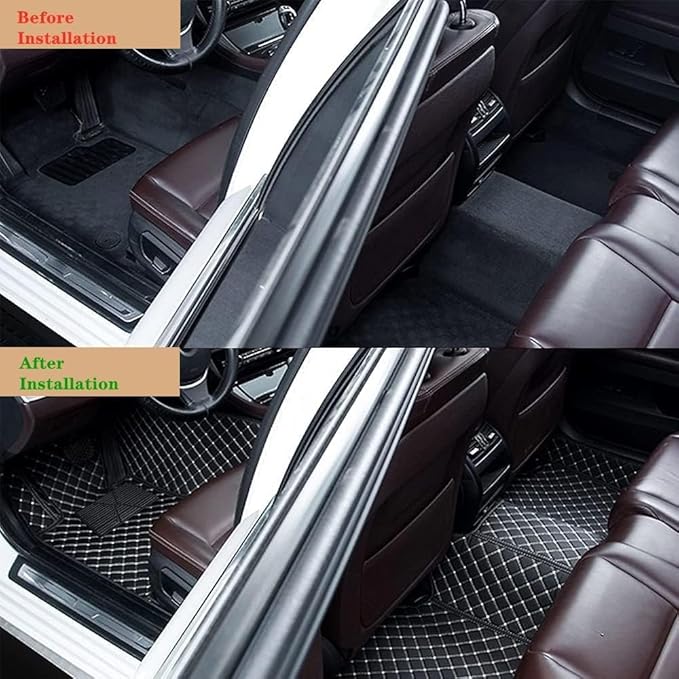 Custom Making Car Floor Mats Protection Pads for 99% Sedan/Coupe/Hatchback/SUV/Pickup Men Women Car Floor Mats Coverage Pads Anti-Slip Leather Floor Lining (Black+White Stripe)