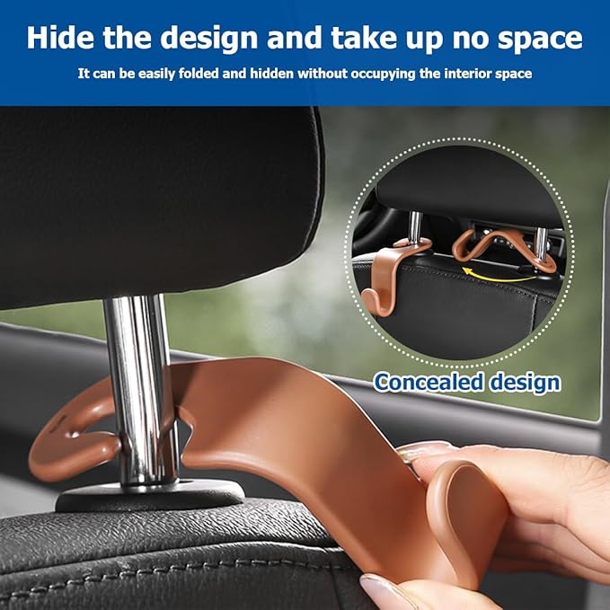 4PCS Car Back Seat Headrest Hooks, Rear Car Seat Storage Headrest Hanger Holder Hooks Organizer, Universal Auto Interior Accessories for Bag Purse Handbag Cloth Coats Grocery (Light Blue)