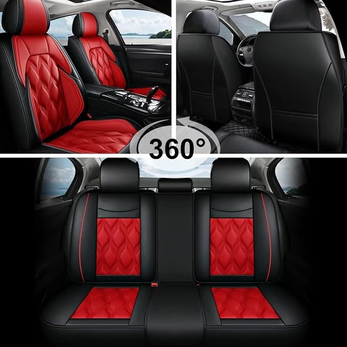 AOMSAZTO Car Seat Covers Full Set Fit for Volkswagen Tiguan 2009-2026 Waterproof Faux Leather Car Seat Cushions Automotive 5 Seat Covers Set（Black&Red）