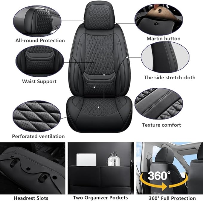 Front Seat Car Seat Covers Custom Fit for Buick Envision 2016-2026 - Premium Faux Leather with Lumbar Support | Breathable, Waterproof, Anti-Slip, Durable (Black,Front Seat)