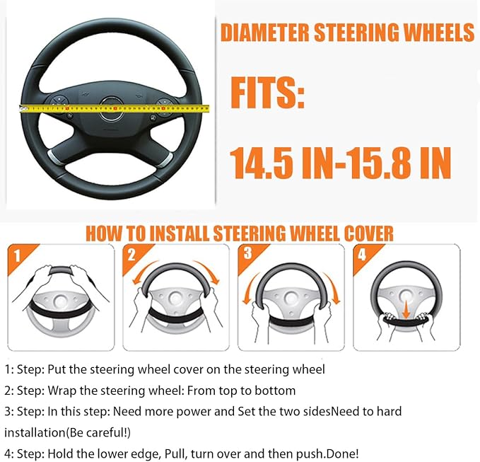 Car Steering Wheel Cover, Anti-Slip Leather Breathable Comfortable Automotive Steering Wheel Cover Protector Decoration for Men and Women, 15 Inch Universal for SUV, Truck, RV（Blue）