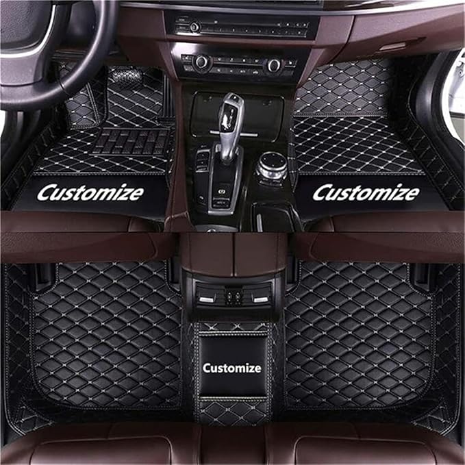 Custom Car Mats All Weather Fit Automotive Floor Mats PU Leather Protector Mat for Most Sedan, SUV, Truck Floor Mats (Black + White Line)