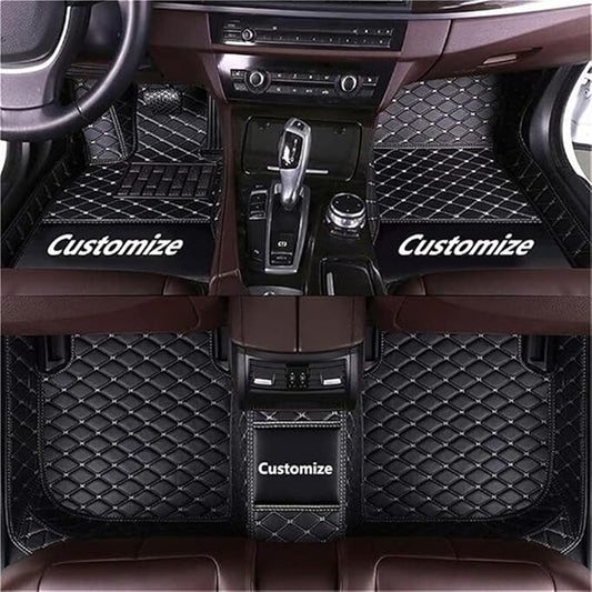 Custom Car Mats All Weather Fit Automotive Floor Mats PU Leather Protector Mat for Most Sedan, SUV, Truck Floor Mats (Black + White Line)