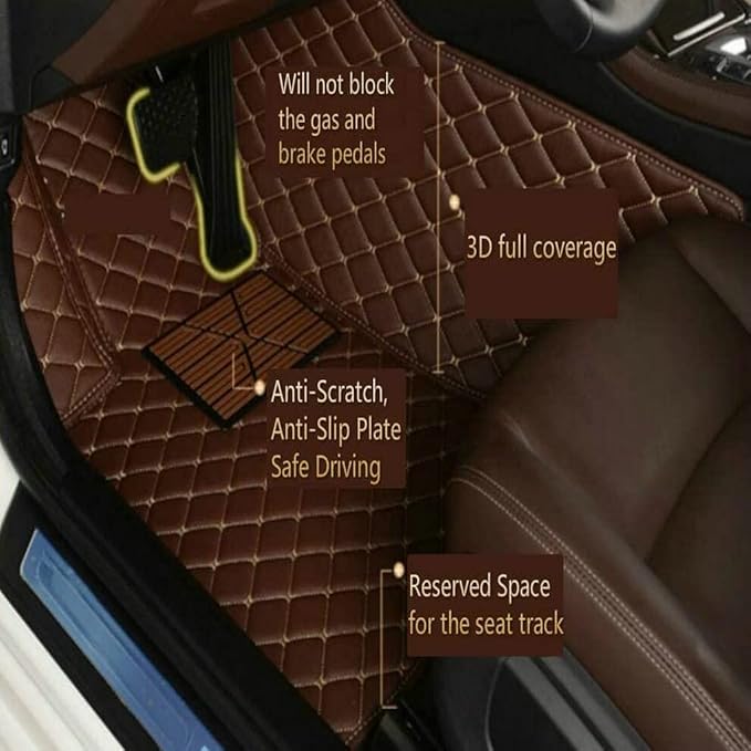 Customize Car Floor Mats for 99% Sedan SUV Sports Car All Weather Leather Full Coverage Waterproof Non-Slip Vehicle Lining Pads (Black Beige Stitching)