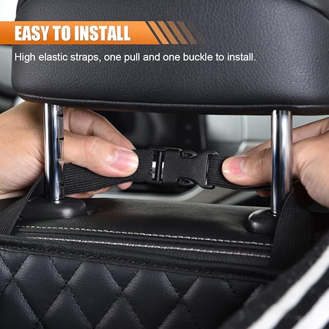 LAINLOY Classic Car Backseat Organizer, Black, 8L Capacity, Foldable, Hanging Mount, PU Leather, Unisex, 1 Count