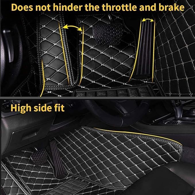 Custom Making Car Floor Mats Compatible for 2000-2025 All Mode Sedan SUV Sports Car Full Coverage Cute Pads Protection Non-Slip Leather Floor Liners (Red Beige Line)