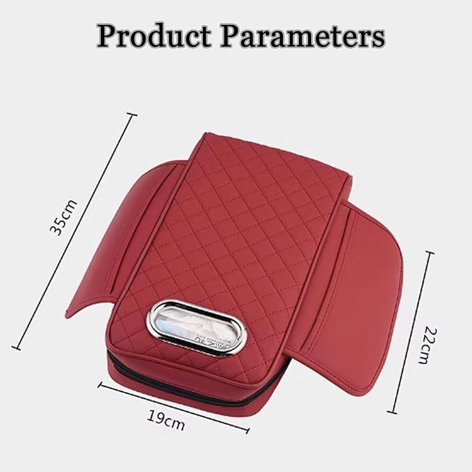 Car Center Console Cover for Infiniti FX SUV FX35 / FX37 / FX40 / FX45 /FX50, Leather Car Arm Rest Cover, Car Armrest Cushion with 2 Storage Bags Car Center Console Armrest Pad, F Red