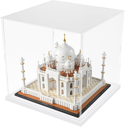 Choowin Acrylic Display Case for Lego Soccer Ball 43019 for Lego Taj Mahal 21056 10266 75318 76261 Thickened Clear Acrylic Display Cases for Collectibles Assemble Dustproof Display Box(White Base)