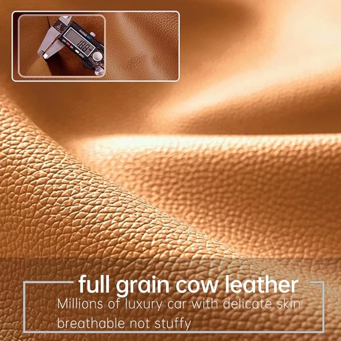 Car Car SUV's Wagon Universal Genuine Leather Seat Cushion Lumbar Back Top Layer Cow Leather Front and Back Cushion Plus Padded Comfort (Red Flag Brown, Cushion)