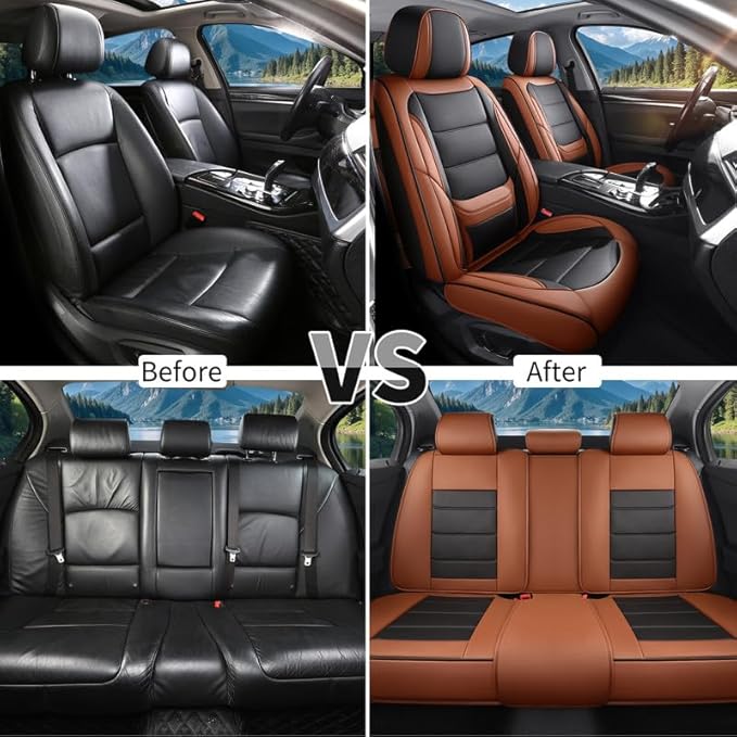 Car Seat Covers Full Set Custom Fit for Ford Ranger 1999-2025 2026-Luxury Leather with Lumbar Support, Breathable, Waterproof, Anti-Slip, Durable, Easy to Install (BlackBrown,Full Set)