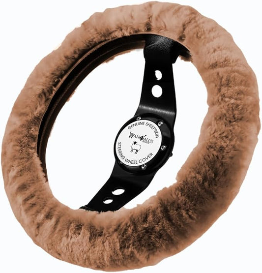 Andalus Brands Luxury Fluffy Car Steering Wheel Covers – Genuine Merino Sheepskin, Soft Fuzzy Car Steering Wheel Cover for Women, Universal 14.5-15" Size, Plush Fur Cute Auto Accessories, Tan