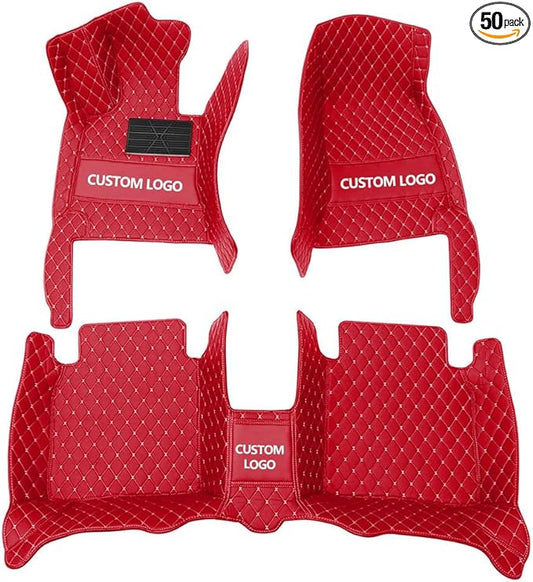 Custom Floor Mats for Cars，Luxury Full Coverage All Weather Car Floor Mats，Leather Car Mat Set ， Floor Mats for 99% of Cars, Trucks & SUVs (Red Beige)